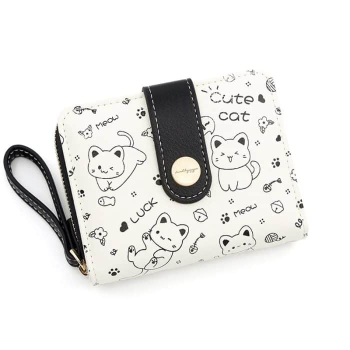 Japanese Style Girl Cute Cat Short Leather Coin Purse ID Bag Card Case